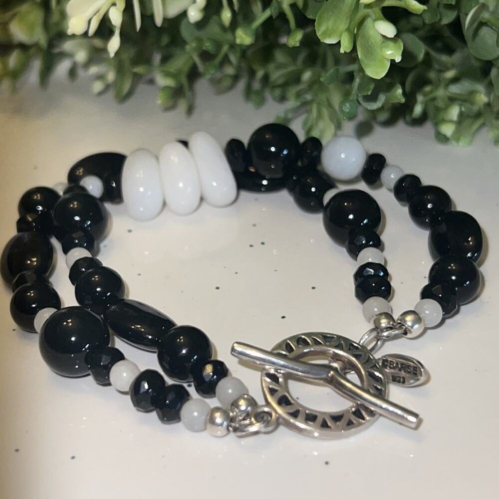 Studio Barse Black Onyx White Jade Bracelet 8”